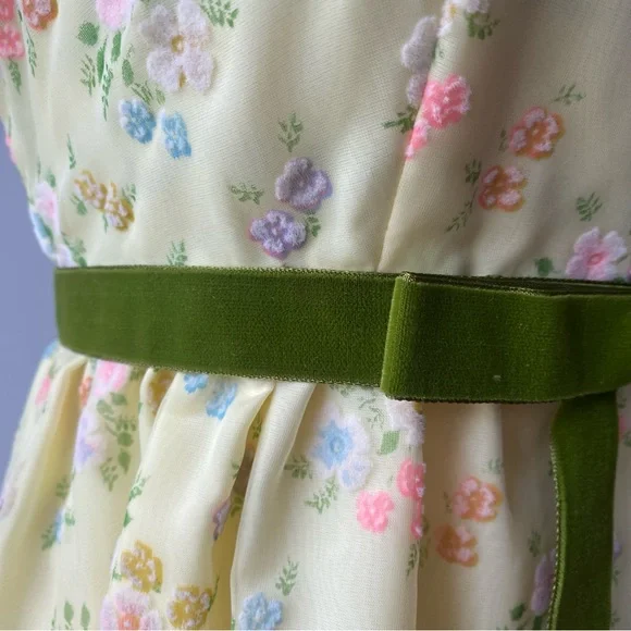 Vintage 1970s Handmade Floral Empire Waist Regency Prairie Formal Prom Dress - Picture 9 of 14